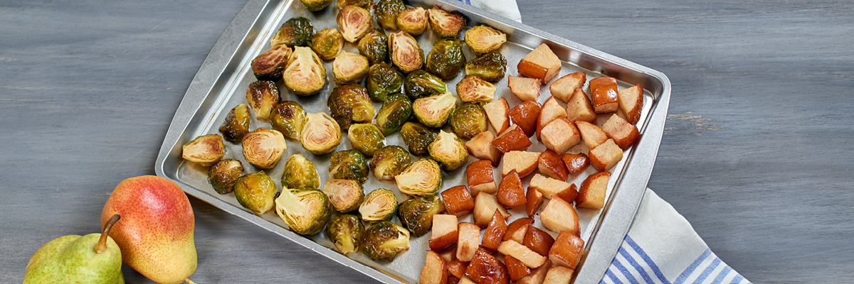 Sheet Pan Brussels Sprouts and Pears