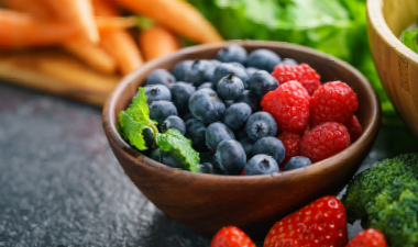 Bowl of blueberries and raspberries