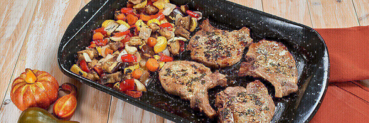 Sheet Pan Pork Chops with Garden Vegetables