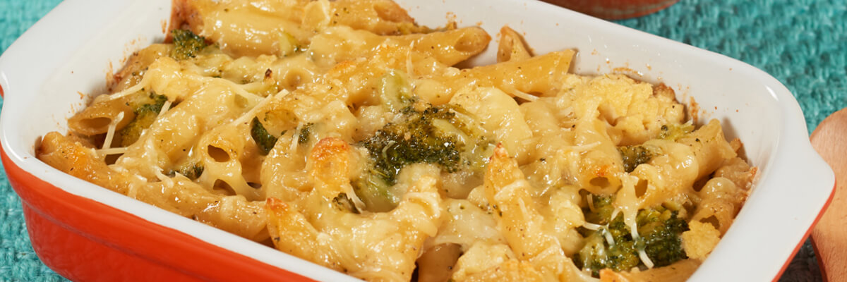 Baked Cauliflower and Broccoli Mac-n-Cheese